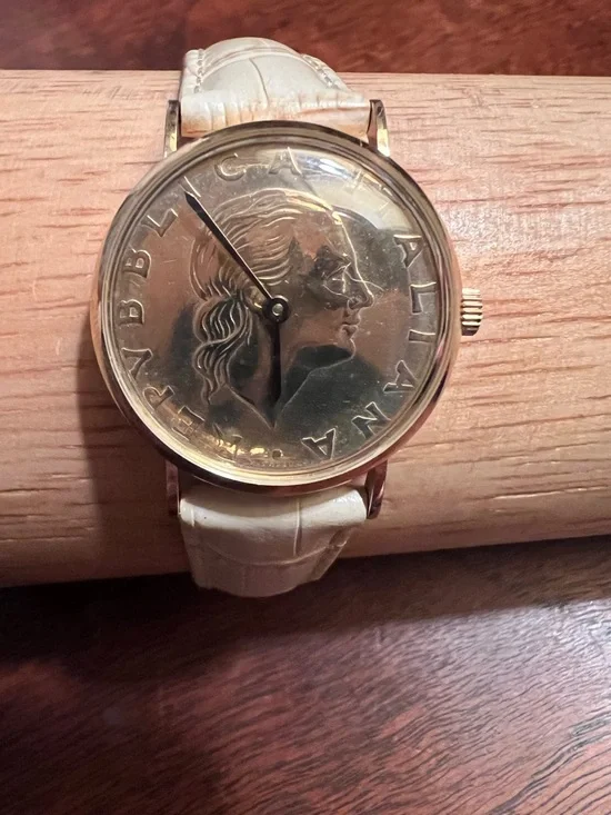 Vicence Italy 14KT Gold Milor Coin Dial Watch Leather Strap Vintage - Picture 1 of 8